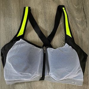 Black and White Sports Bra with Neon Accents